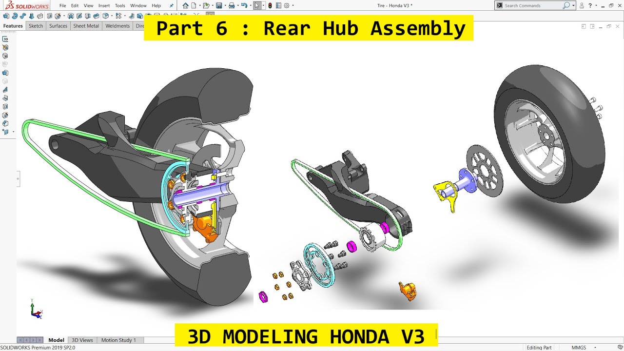 3D Modeling Honda V3 [ Part 06 : Rear Hub Assembly ]