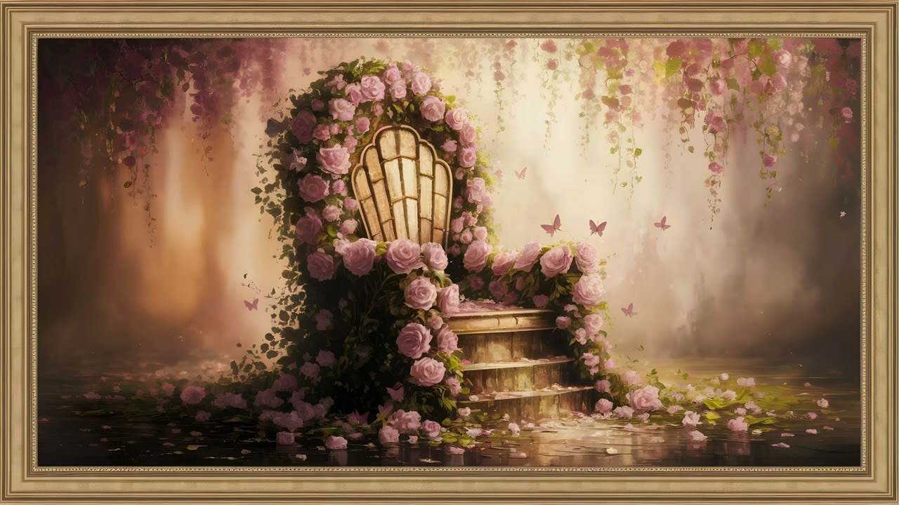 Floral Throne Vintage Oil Painting | 4K Gold Frame TV Screensaver Art | Picture TV Art Background