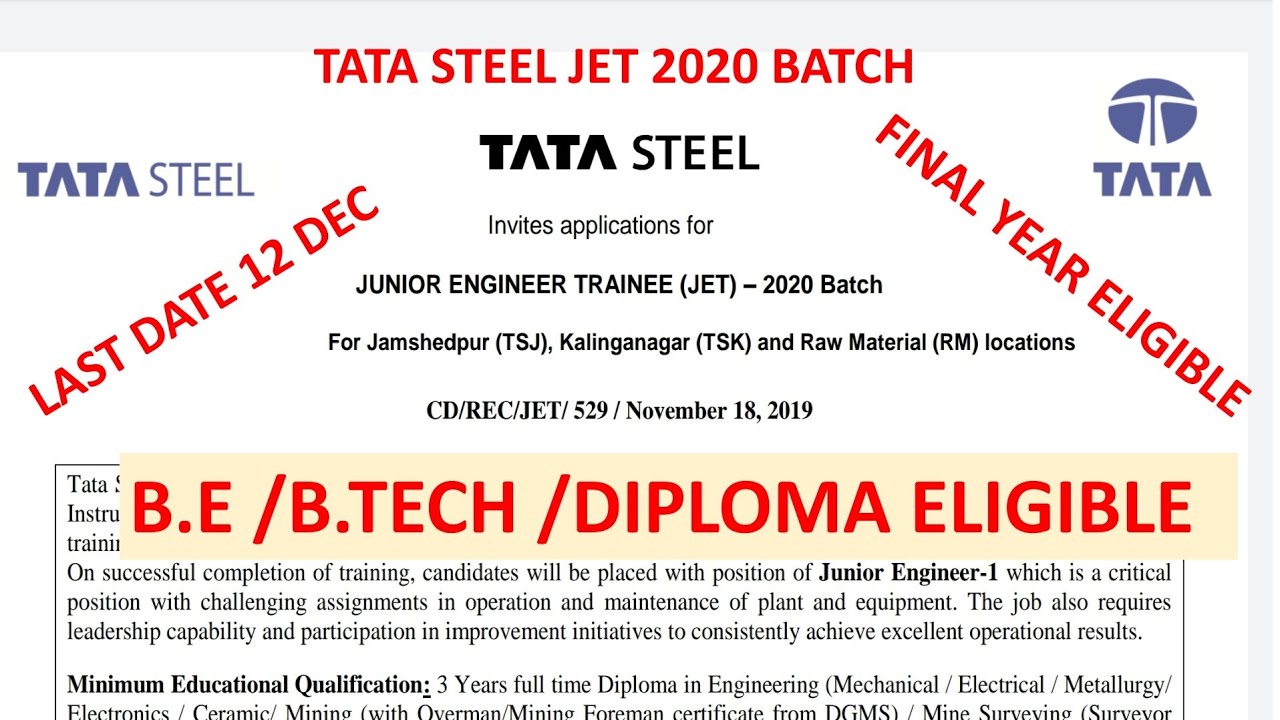 TATA STEEL JET 2020 || PROCEDURE AND EXAM DETAILS