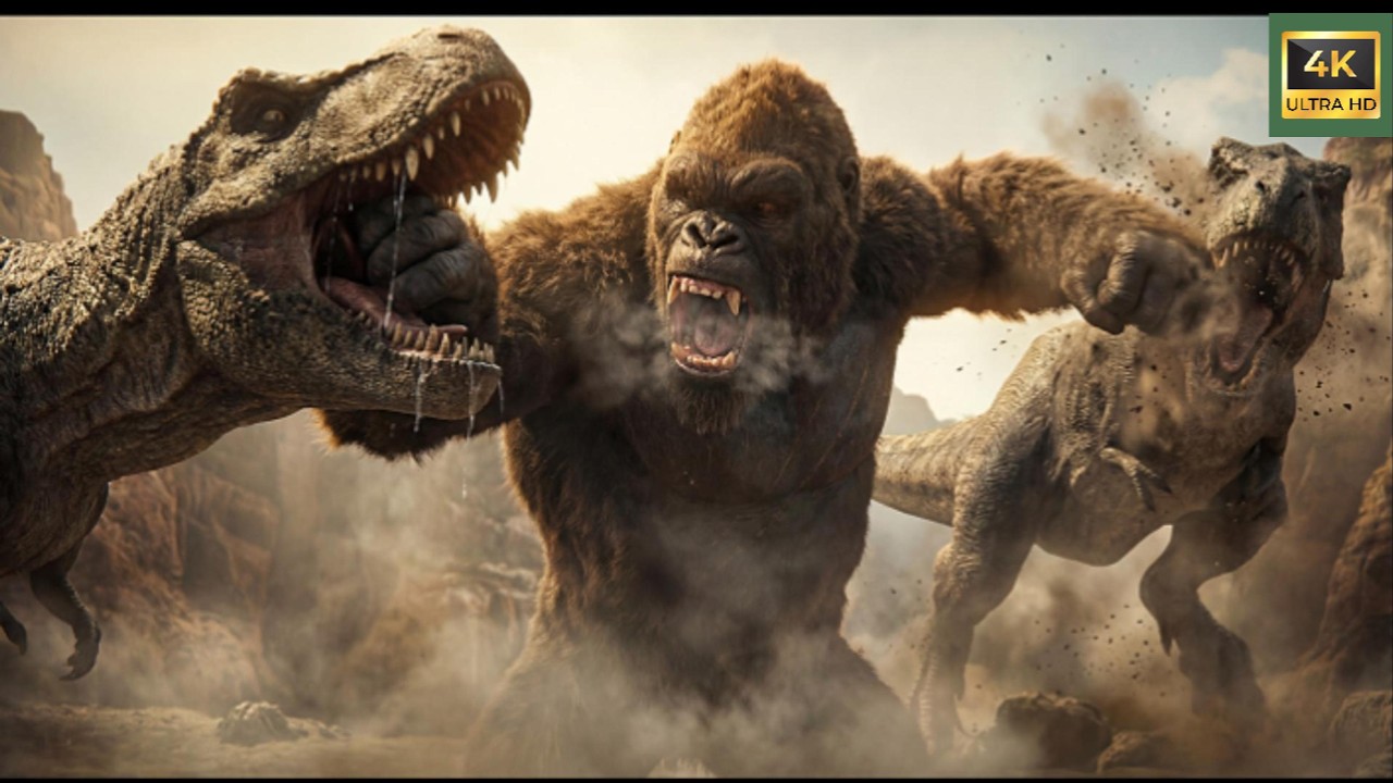 CLASH OF KINGS: KING KONG vs 2 T-Rexes | Epic Cinematic War.