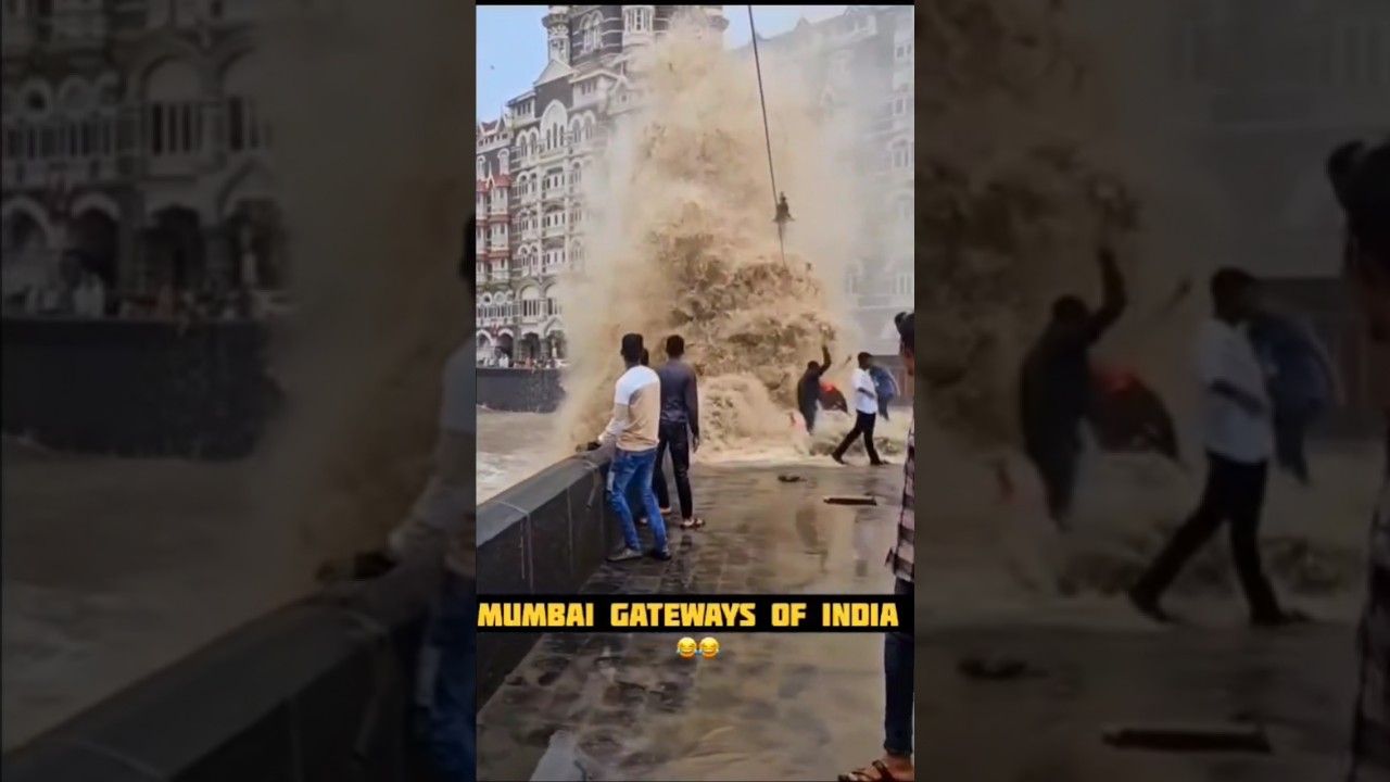 Mumbai Gateway of India rain floods high tide 26 #mumbai #mumbairain #gatewayofindia #shorts