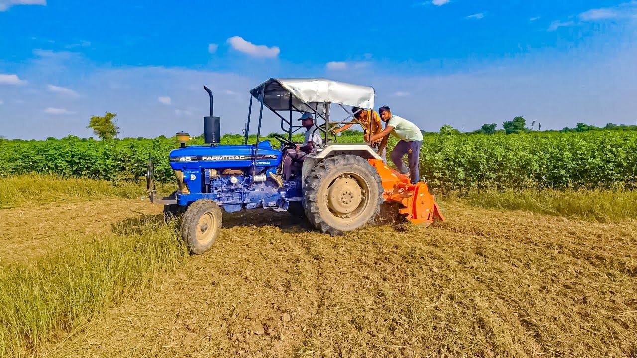 Farmtrac 45 tractor with Shaktiman semi champion Plus rotavator