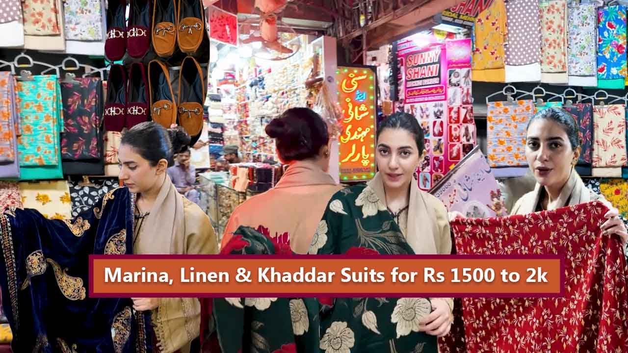 Marina, Khaddar & Linen from 1500 to Rs 2K | Peach Leather suit | Commercial Market matching centre