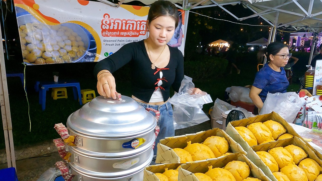 Lively Phnom Penh Street Food Tour | Khmer Traditional Cake Num Akor Tnaot & Local Snacks