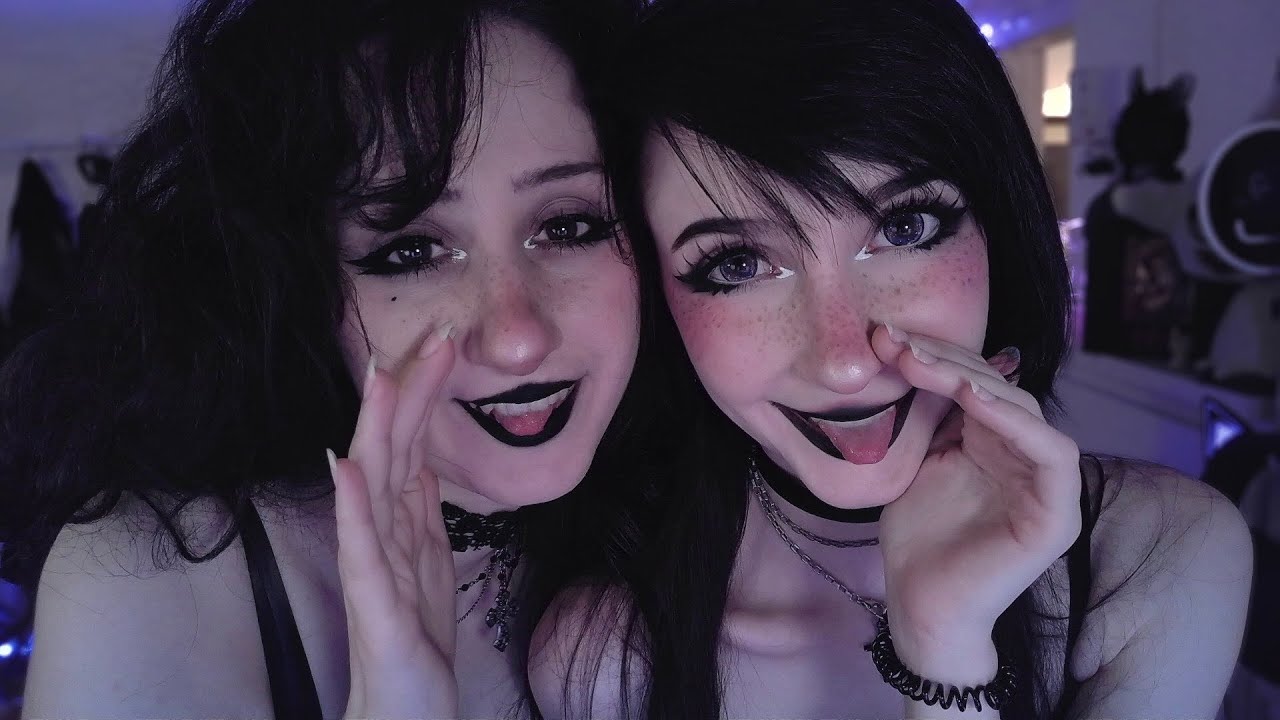 ASMR 🖤 Twin Unintelligible Whispers and Mouth Sounds with @nananightray 🦇