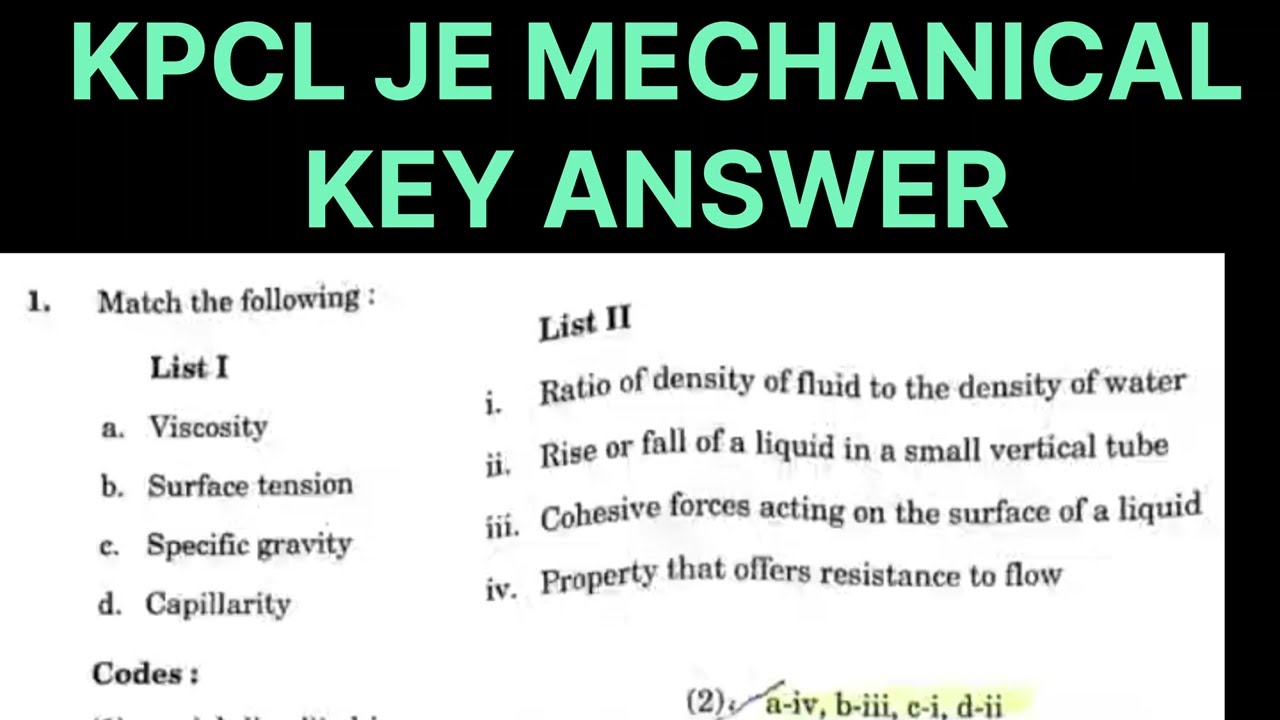 KPCL JE MECHANICAL SOLVED PAPER 2025 II KEA MECHANICAL PAPER