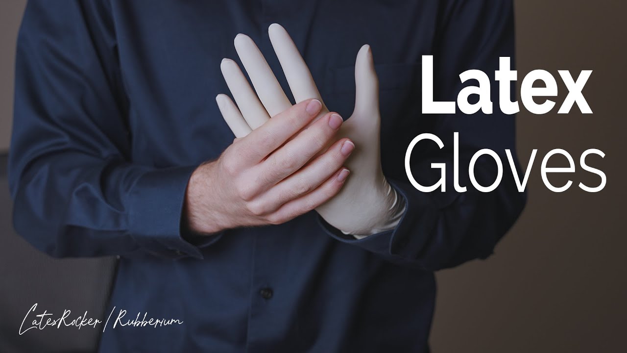 Putting on White Latex Gloves with Navy Dress Shirt