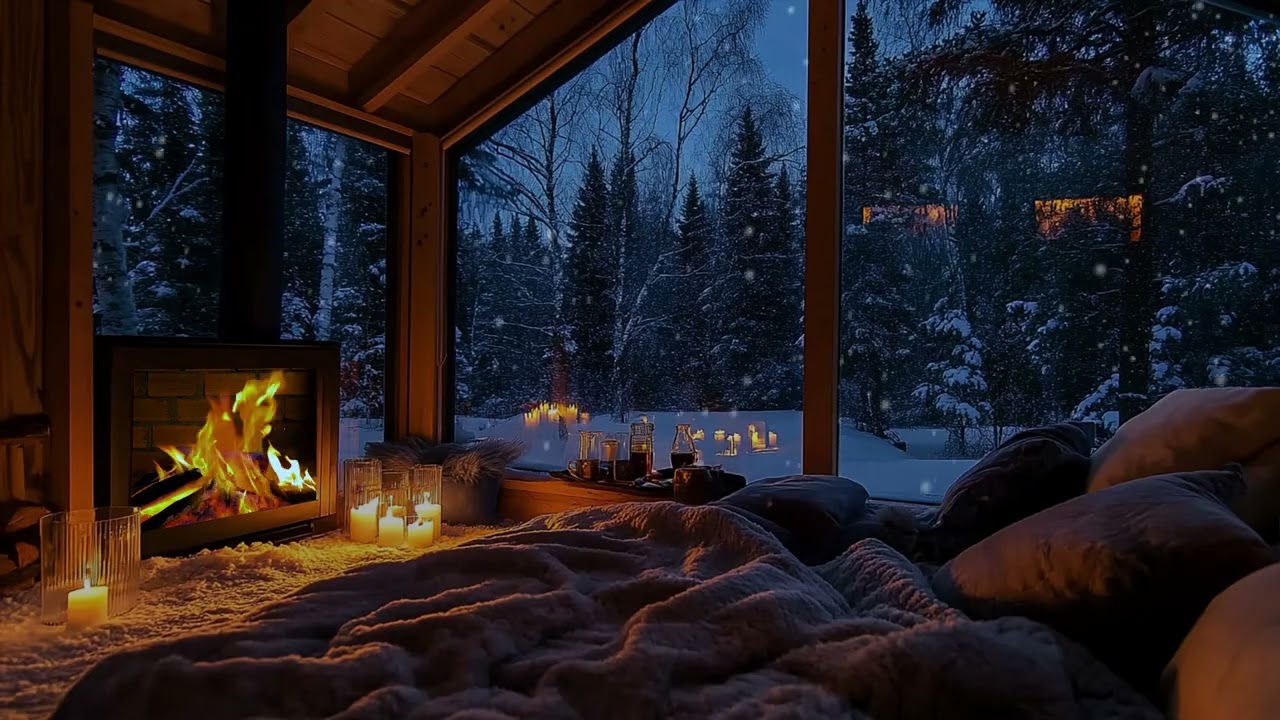 Snowy Winter Sanctuary ❄️ | Peaceful Storm, Warm Fireplace and Soothing Wind Sounds