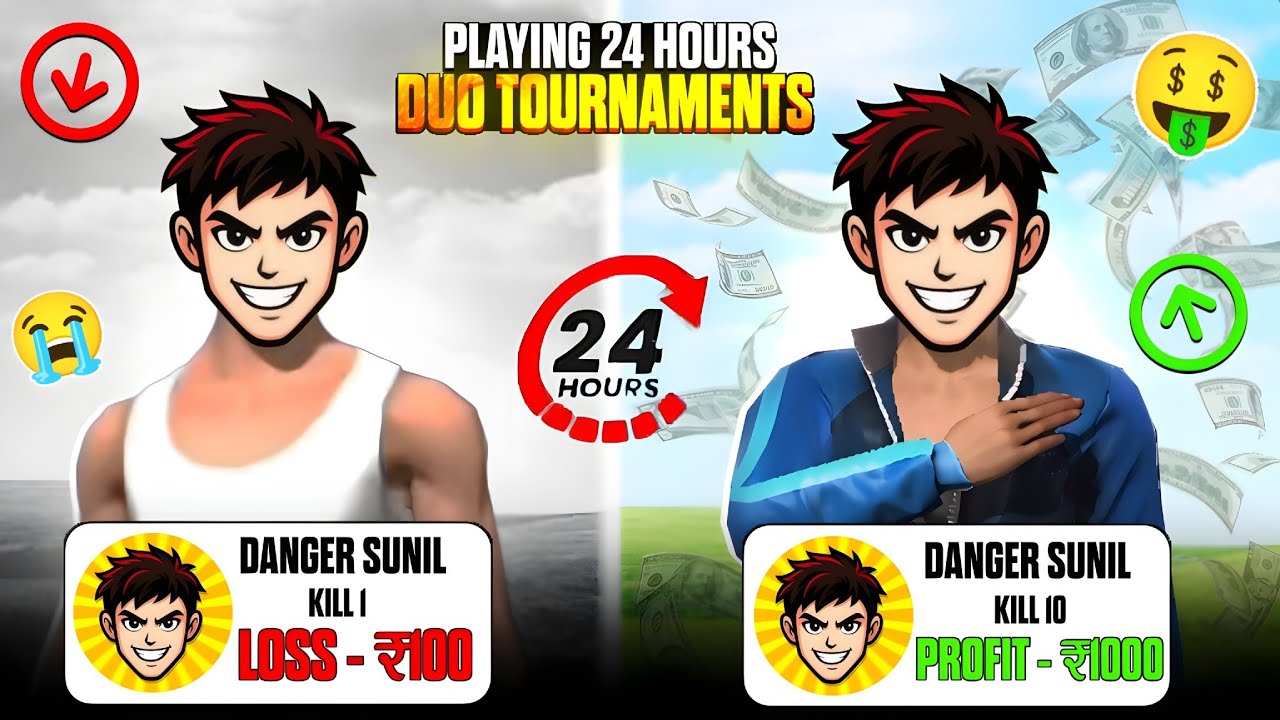 Playing 24 Hours Duo Tournaments 🔥💀 Profit:-5XX0 🤑|DANGER SUNIL #solotournaments