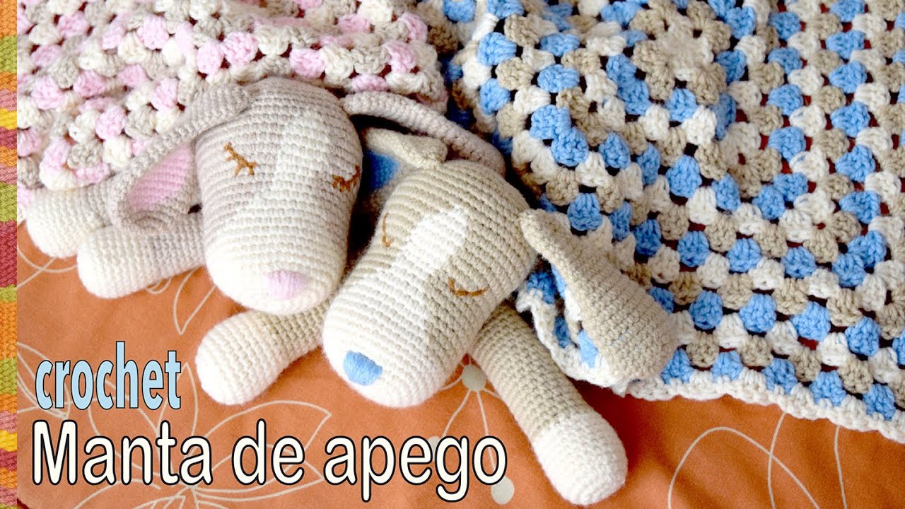 Colcha con perritos dormilones o manta de apego tejida a crochet (cuadrado granny y amigurumi)