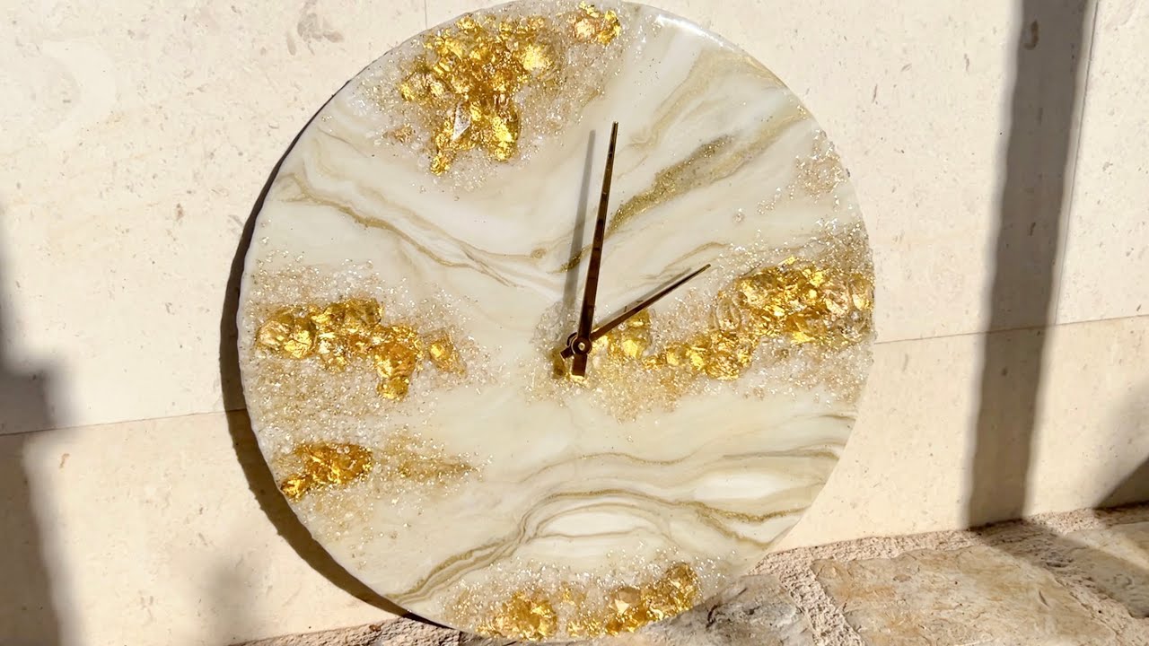 Gorgeous White and Gold Geode Resin Clock