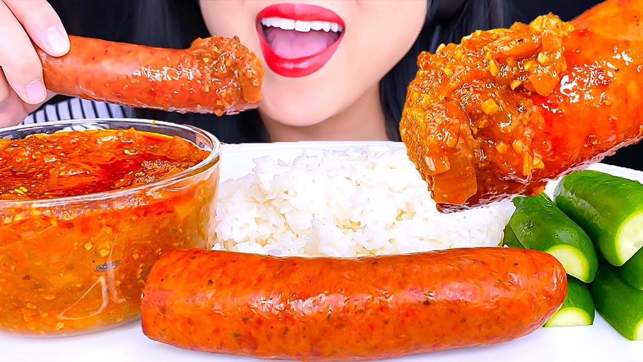 ASMR SAUSAGE DIPPED IN SEAFOOD BOIL SAUCE MUKBANG | Eating Show | ASMR Phan