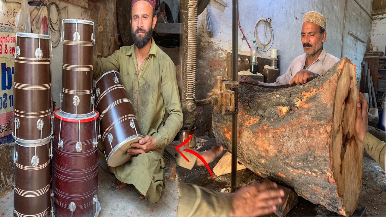 Amazing Woodworking Factory And Mass Production Process: Goat Skin Transforms Dhol!