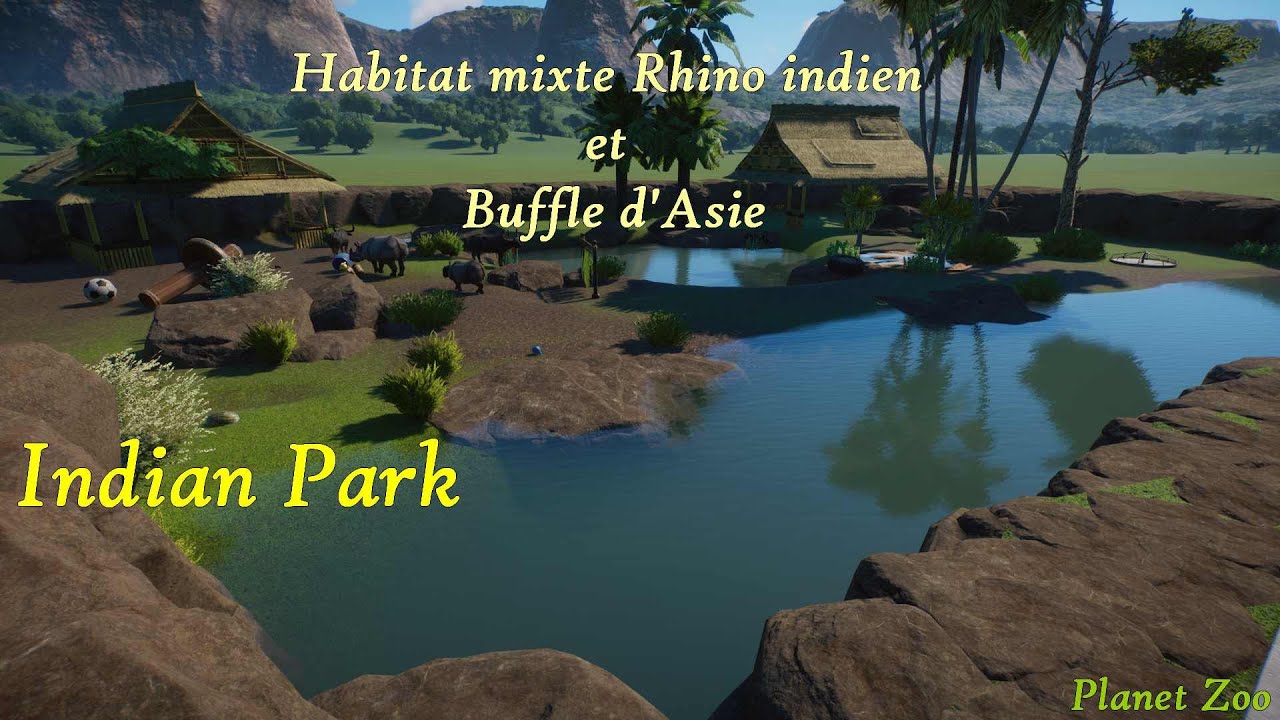 Habitat mixte rhinoc&eacute;ros indien et buffle d'Asie | Ep. 8 | Indian Park | speed build | Planet Zoo