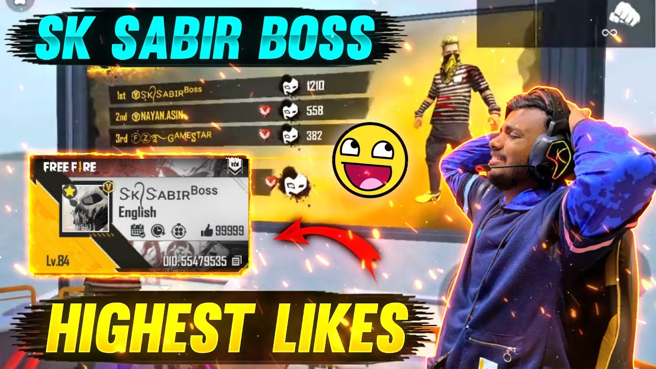 Most Like Challenge With Sk Sabir 😱 Highest Likes In IndianServer Op Gameplay 😱 - Garena Free Fire