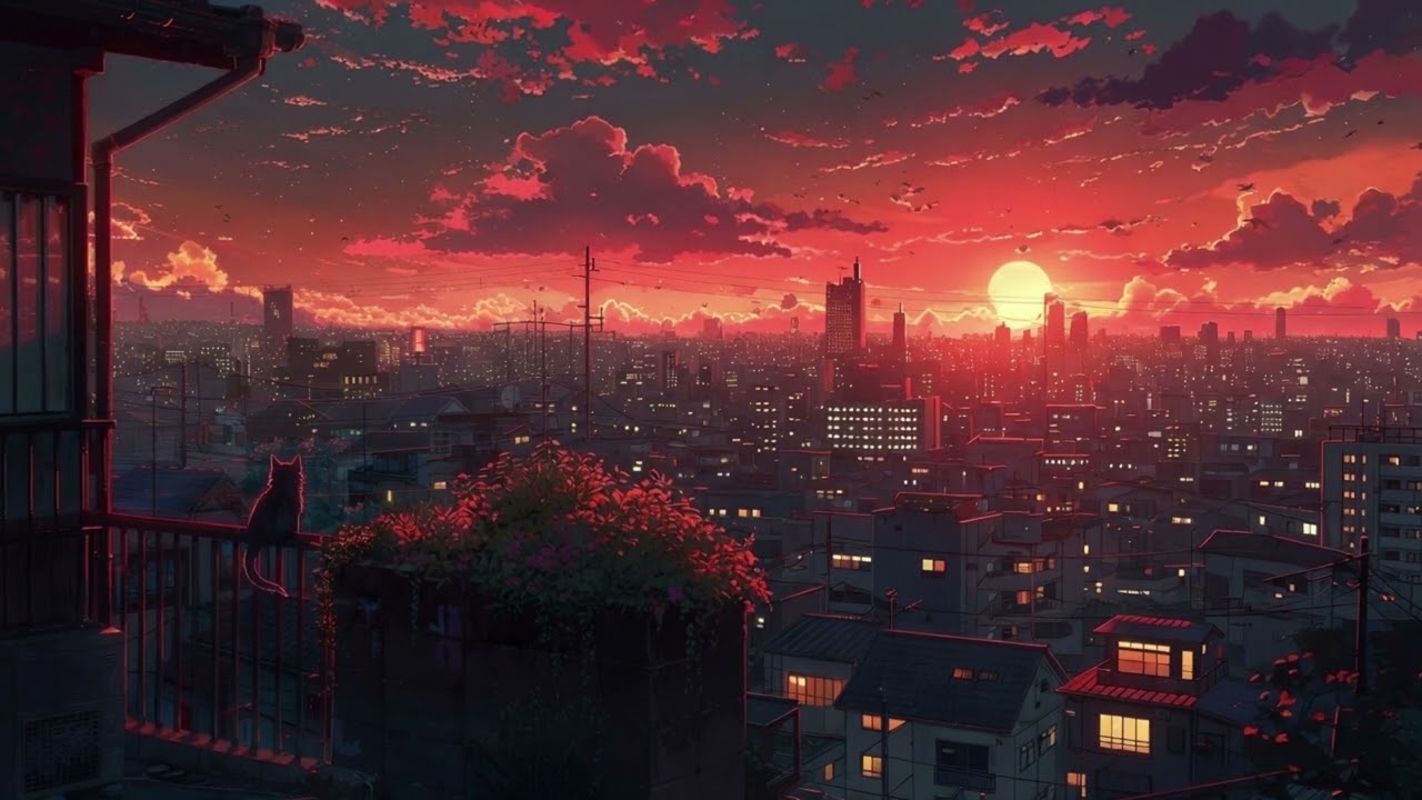 Anime Sunset Cityscape No Copyright Loop 4K