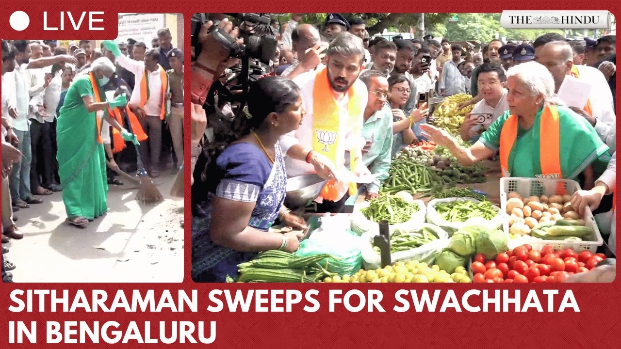 Finance Minister Nirmala Sitharaman joins road-cleaning drive at Bengaluru's Mysore Bank Circle