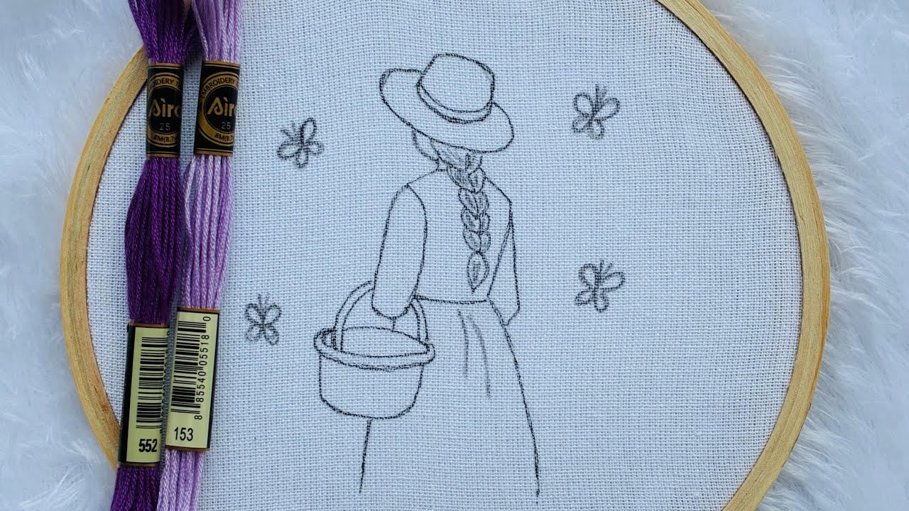 VERY EASY WOMEN WITH BASKET HAND EMBROIDERY DESIGN FOR BEGINNERS 