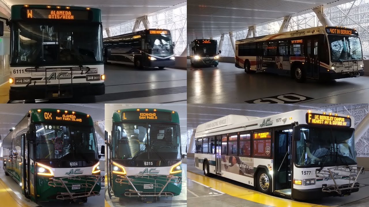 Rush Hour Transit Action - AC Transit, SamTrans, and WestCAT Buses at Salesforce Transit Center