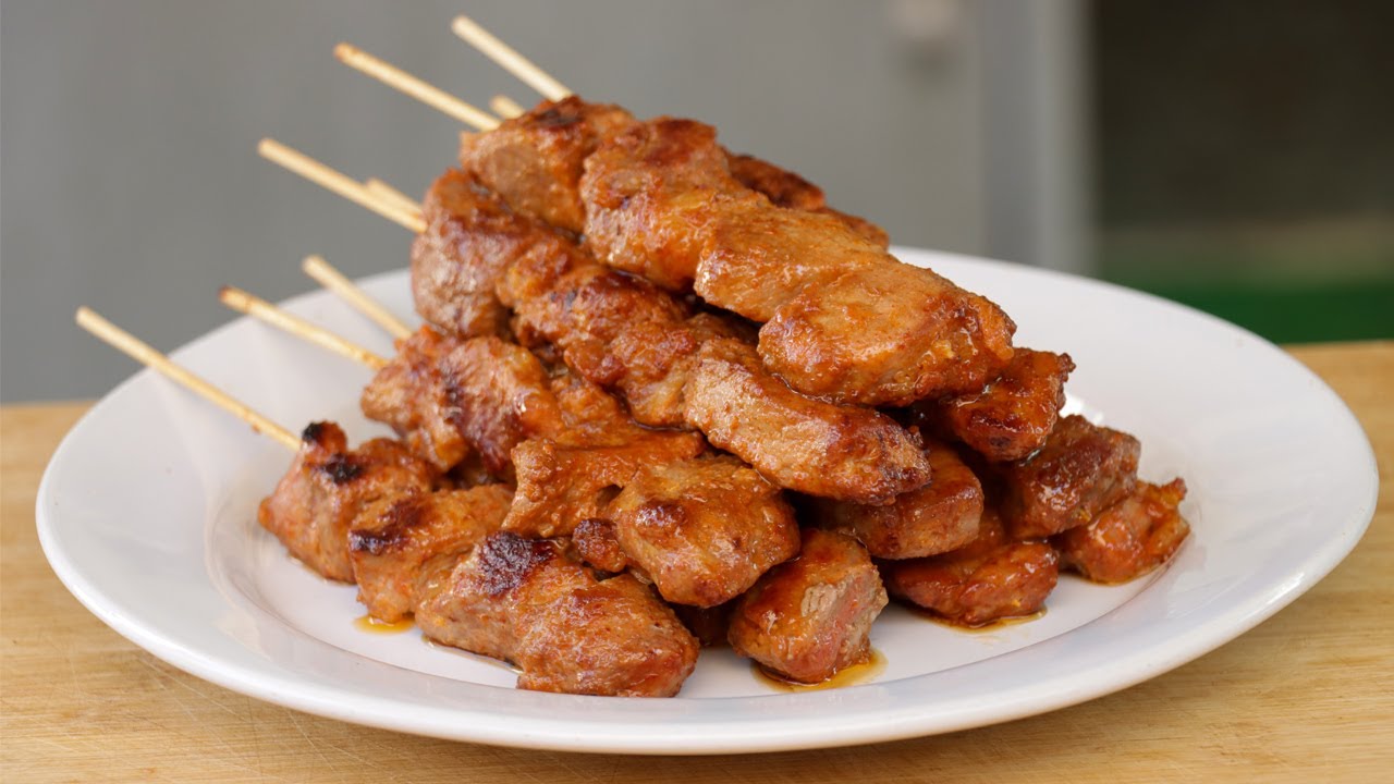 Pork Skewers in Frying Pan - Simple Pork Skewers Recipe - Bodian Life