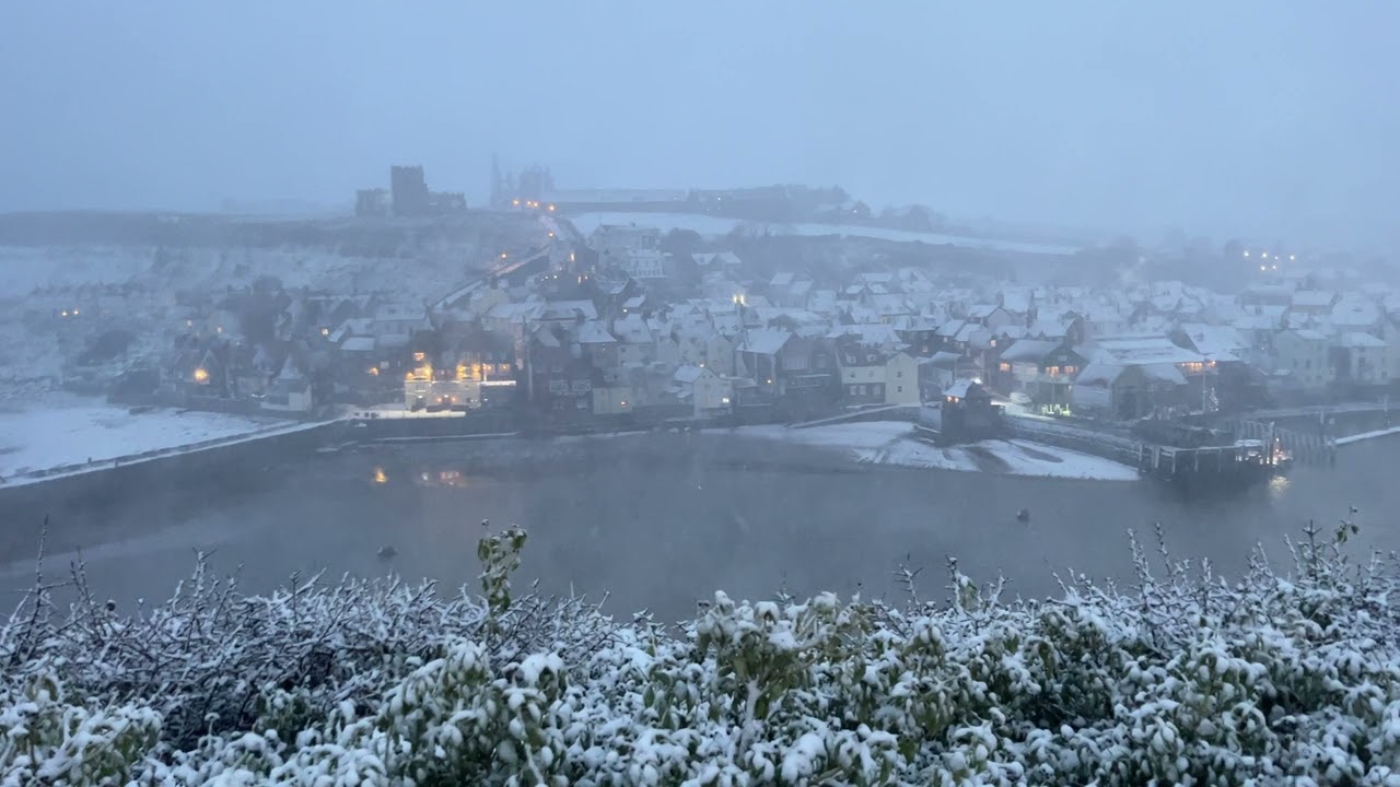 Whitby awakes to a blanket of snow as heavy snow continues to fall over North Yorkshire