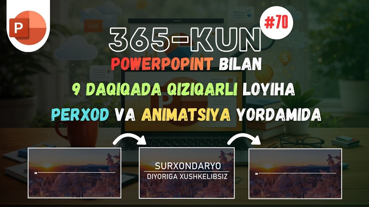 70 - dars | PowerPoint dasturida O'zi avtomatik chiqadigan va kiradigan Yozuv qilishni o'rganamiz 