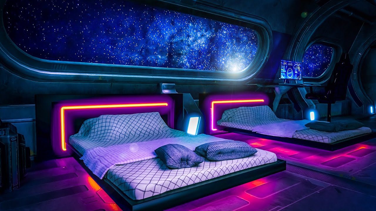 Dark Starship Sleeping Quarters ✨ White Noise Sleep Sounds with Deep Bass 🎧 10 Hours