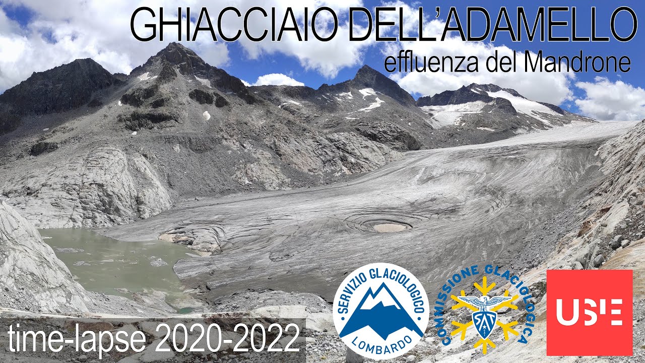 Time-lapse 2020-2022 del ghiacciaio dell'Adamello (effluenza del Mandrone)