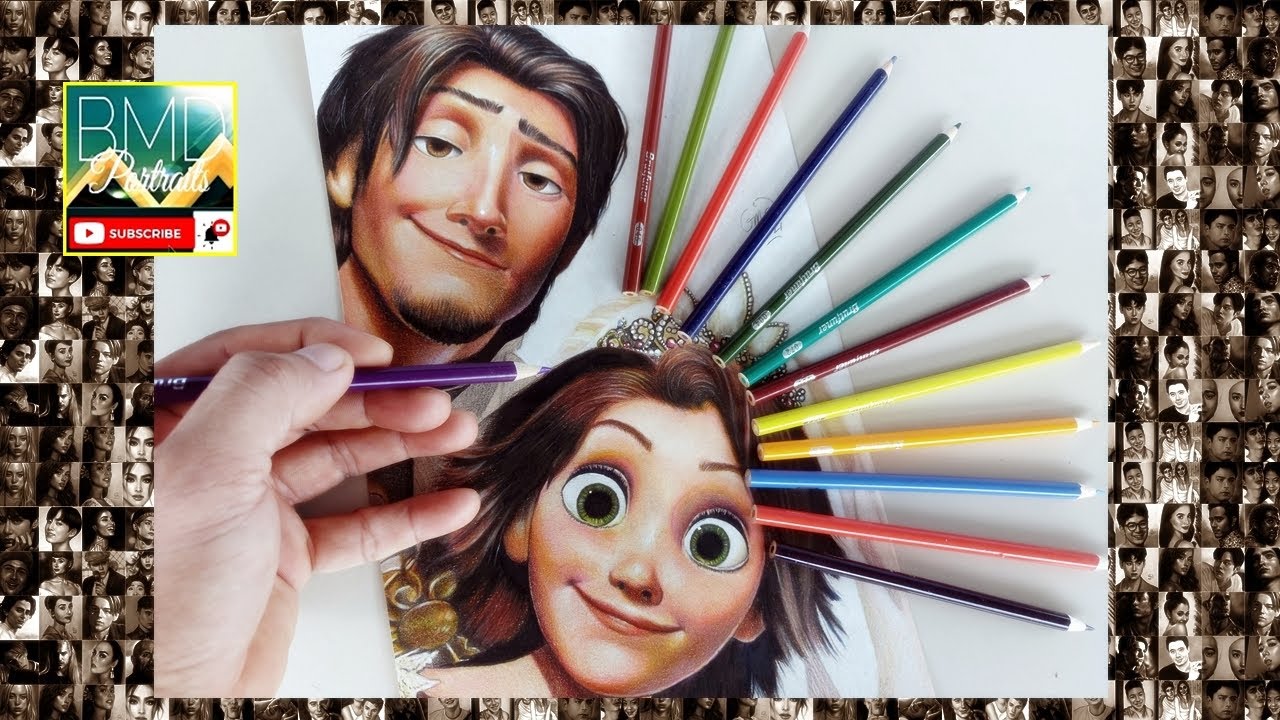 BRUTFUNER- Colored Pencil Drawing Tutorial for Beginners | Rapunzel & Eugene- 