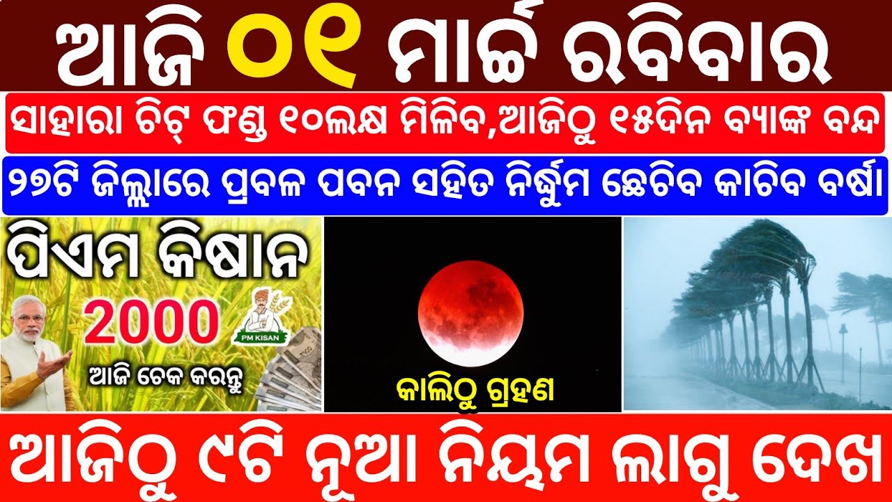 Today's Odia News/1 March 2026/Odisha News Today/PM Kisan Yojana/Subhadra Yojana/odisha news