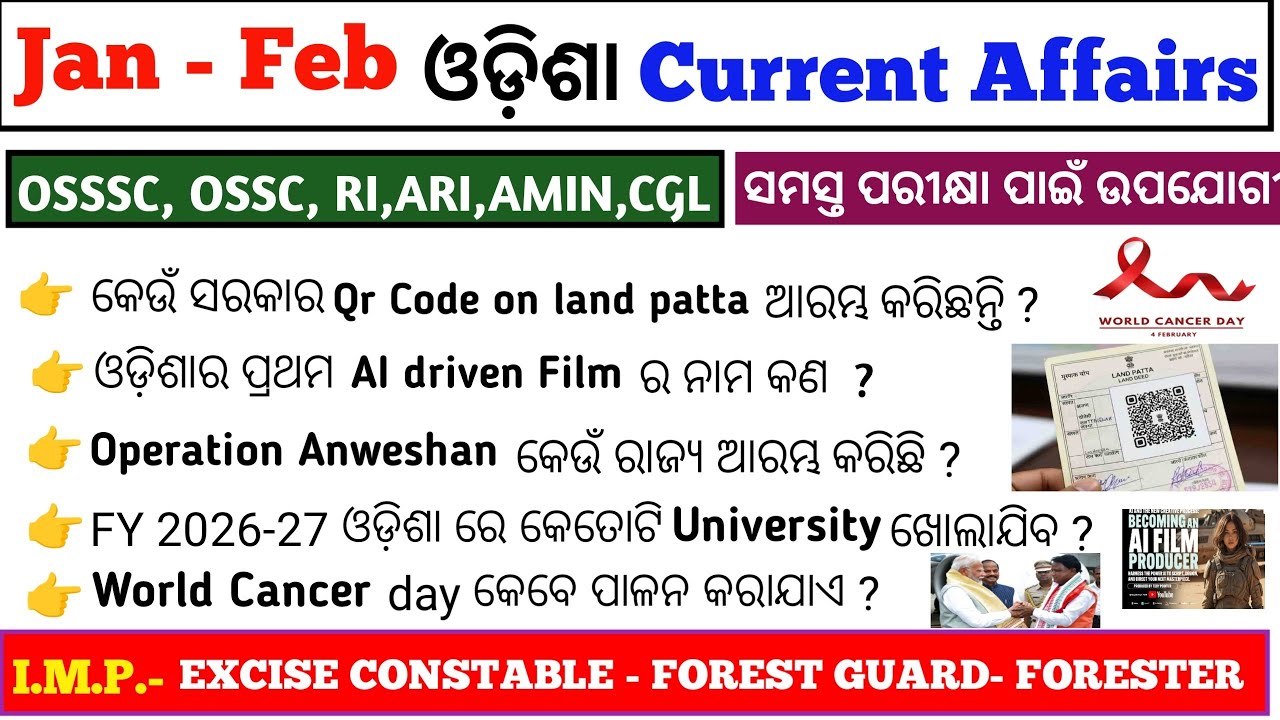 Odisha Current affairs | January Current affairs | February Current affairs | Ossc Cgl | osssc |