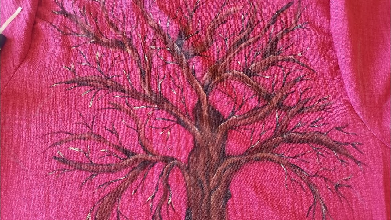 ريقة رسم شجرة عارية الاغصان بالصباغة على الثوب. رسم على الثوب. Peinture sur tissu