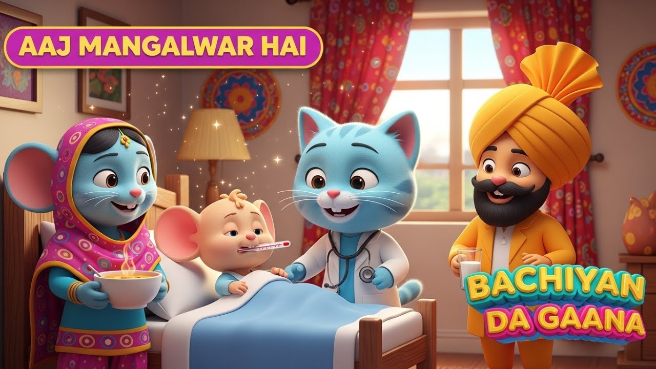 Aaj Mangalwar Hai,🐭 Chuhe Nu Bukhar Hai | Punjabi Kids Song | Bachiyan Da Gaana
