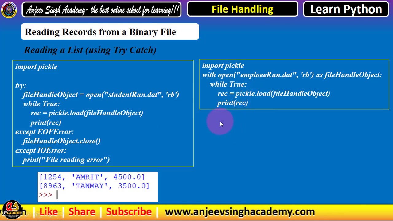 Binary File Handling in Python Part-7 | Binary File Read and Search
