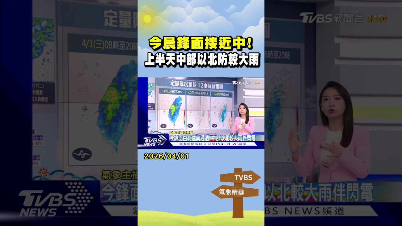 天氣/ 本週3波鋒面!迎入春最明顯春雨 今局部較大雨｜氣象主播 張蕙纖｜早安氣象｜TVBS新聞 20260401 @TVBSNEWS01