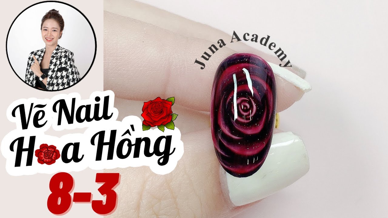 8/3 làm nail gì - Vẽ nail hoa hồng 8/3