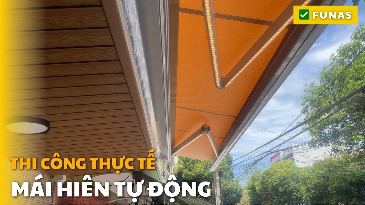 Quy Trình Thi Công Mái Hiên Tự Động Cao Cấp AWN F01, Nhập Khẩu Full Box ✅ Funas