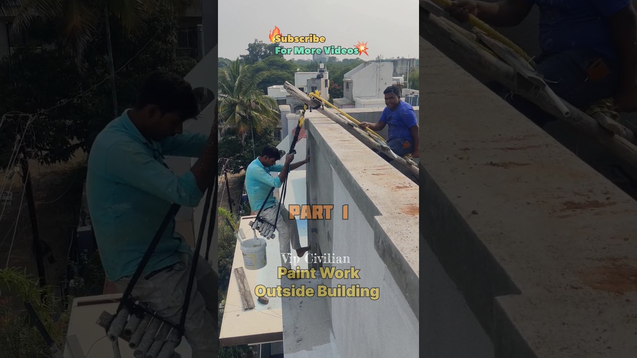 🙆😱Workers paint the outside of a building in India: Risky Work#shorts #short #art #risk #vipcivilian