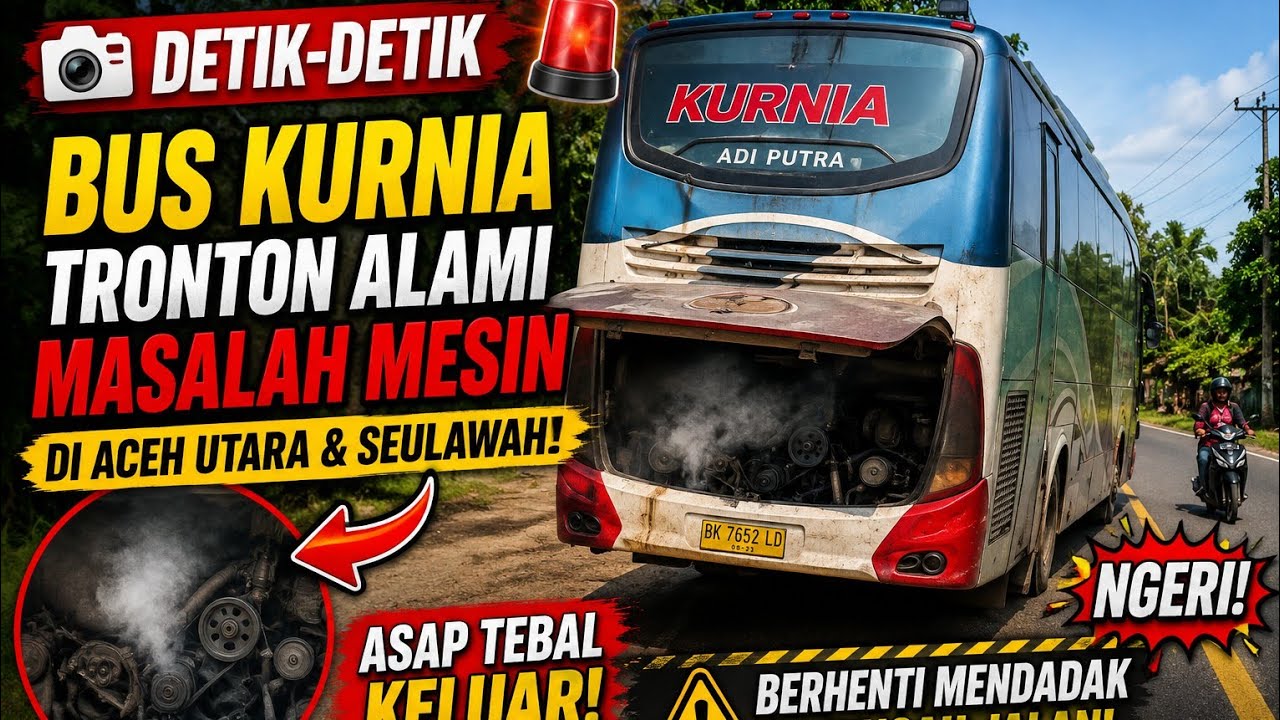 🎥 &ldquo;Detik-Detik 🚨 Bus Kurnia Tronton Alami Masalah Mesin di Aceh Utara & Seulawah!!😱🔥&rdquo;