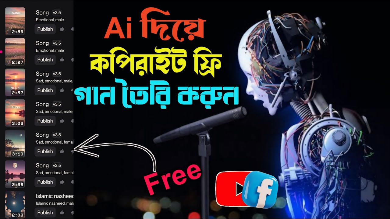 Ai দিয়ে ক্লিকে গান তৈরি কপিরাইট ফ্রি  | Ai Bangla Song Generator Copyright Free