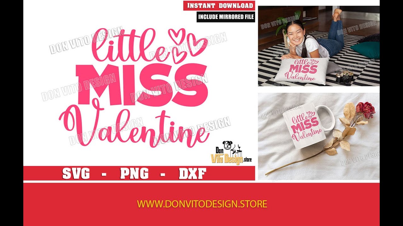 Little Miss Valentine SVG File Cricut Silhouette Happy Valentines Day Hearts Love Designs Cutting