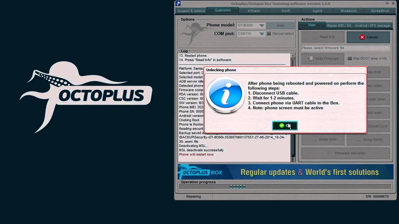 Samsung GT-I9300I Unlock and Repair IMEI with Octoplus Box