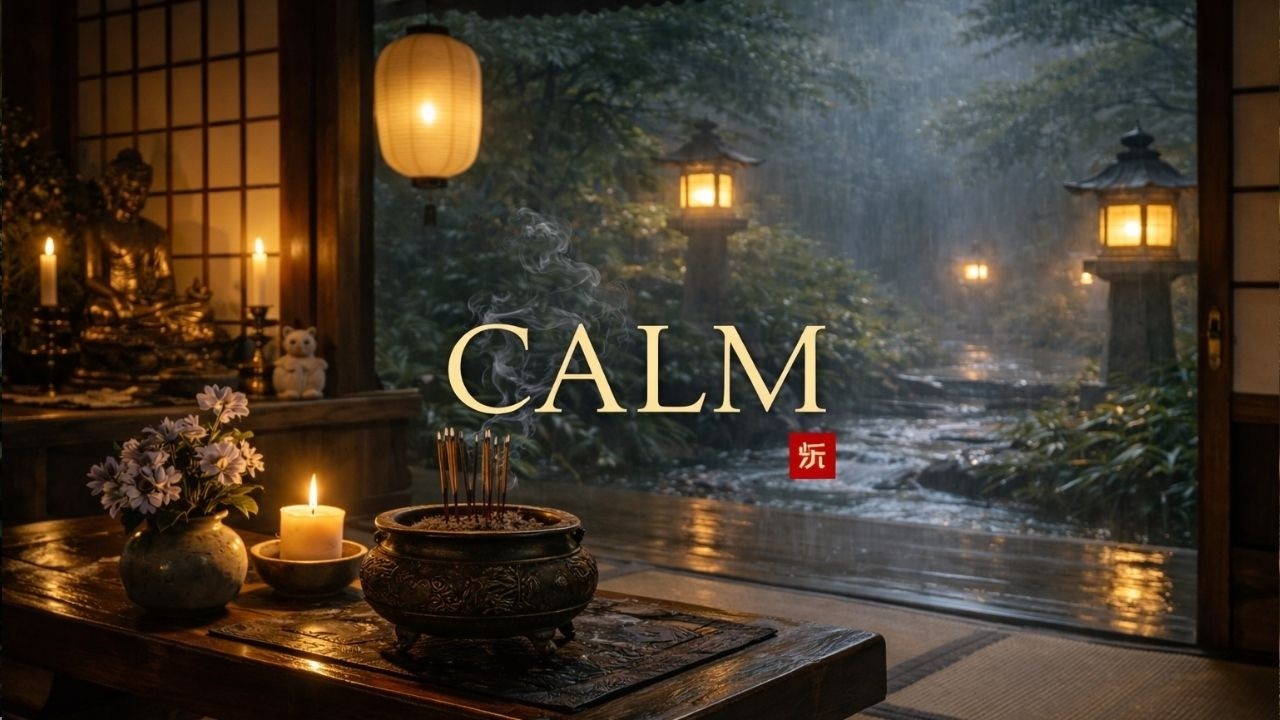 Traditional Japanese Music (邦楽) | Rain Between the Stone Lanterns | Meditation & Calm
