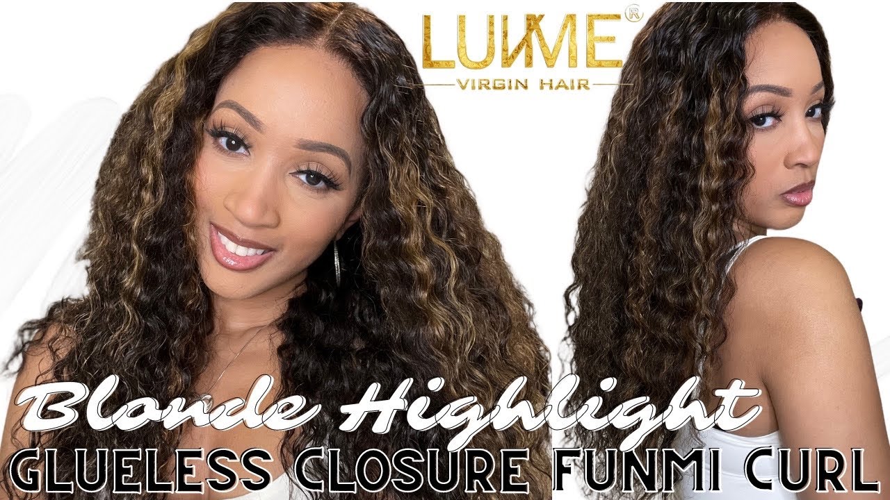 Brown highlight funmi curly glueless 5x5 closure lace wig | Luv Me Hair