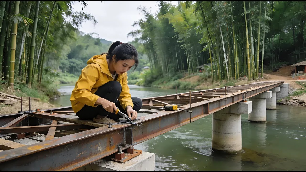 Young Woman Builds Flood-Resistant Bridge Alone in 75 Days | By @dungbushcraft