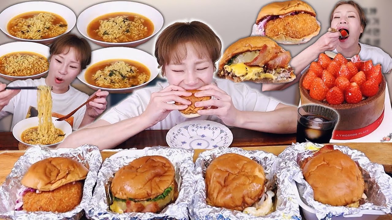 햄버거 4개 먹고 스낵면 4개로 양치 후 스초생까지 풀코스🎂251119/Mukbang, eating show