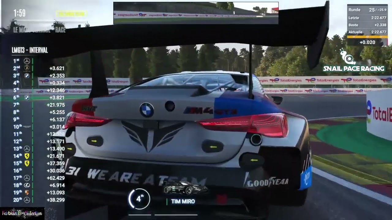 LMU Snail Pace Racing 60min Spa GT3 battle in final laps. New vs used tires.