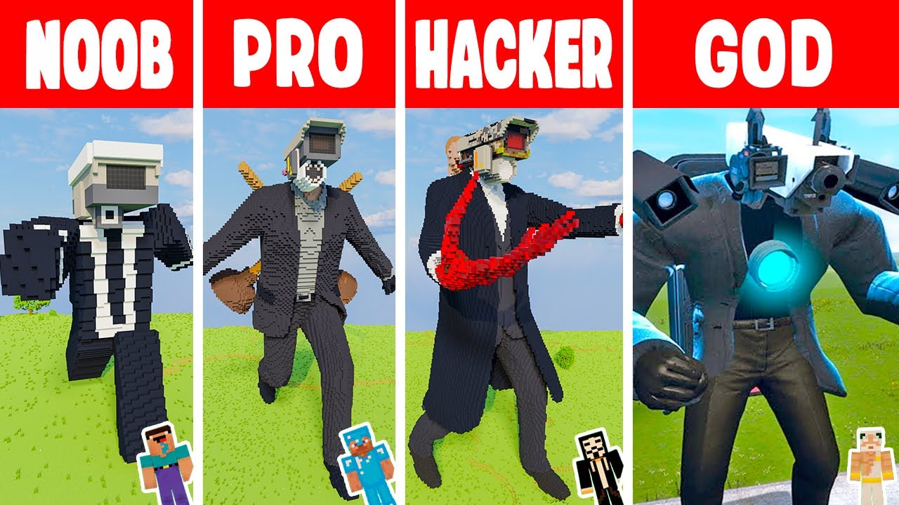 Minecraft CAMERAMAN PLUNGER CAMERAMAN TITAN  BUILD CHALLENGE - NOOB vs PRO vs HACKER vs GOD / Anima