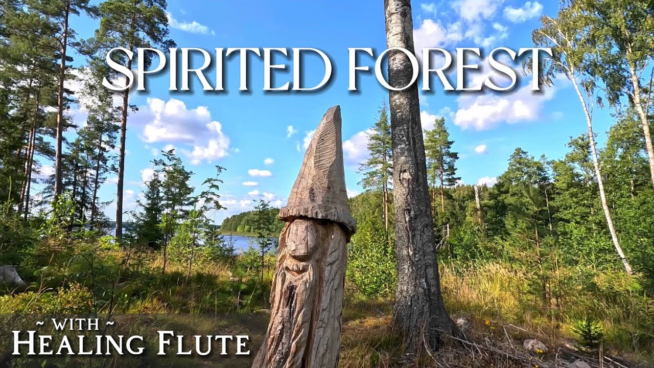 🇸🇪 Healing Music & Path with Wooden Sculptures in Swedish Forest | Walk in Nature | ASMR in 4K