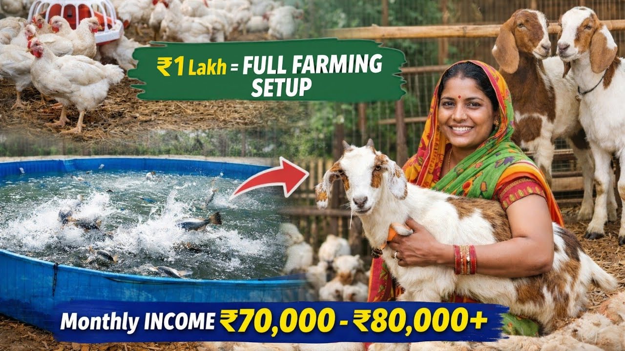୧ ଲକ୍ଷ ଟଙ୍କା ରେ Full Farming Setup | କୁକୁଡ଼ା, ମାଛ ଓ ଛେଳି ଚାଷ | Monthly Income  